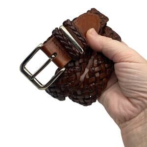 Talbots Genuine Leather Braided Belt Brown Woven Adjustable Women’s Size M